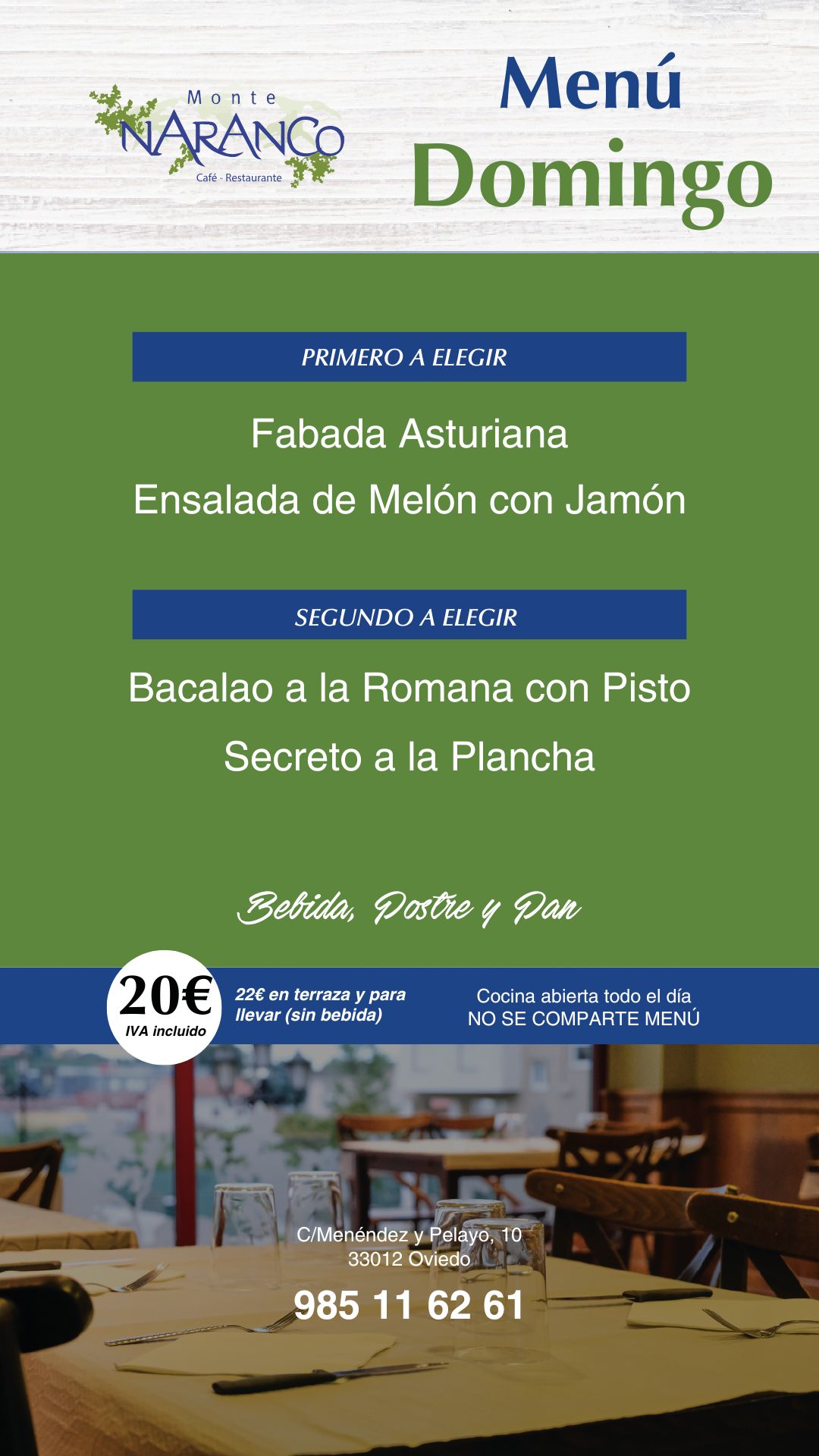 Menú Fin de Semana (Sábados y domingos)